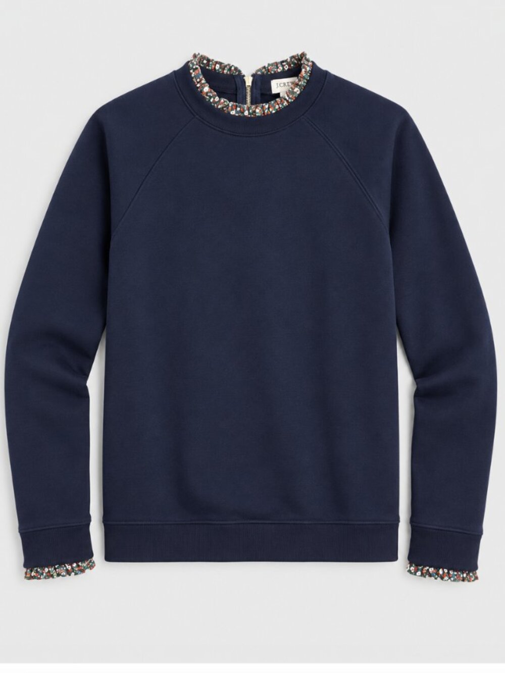 J.Crew Factory  Ruffleneck Pullover Sweatshirt Floral Trim - Size M - NWT